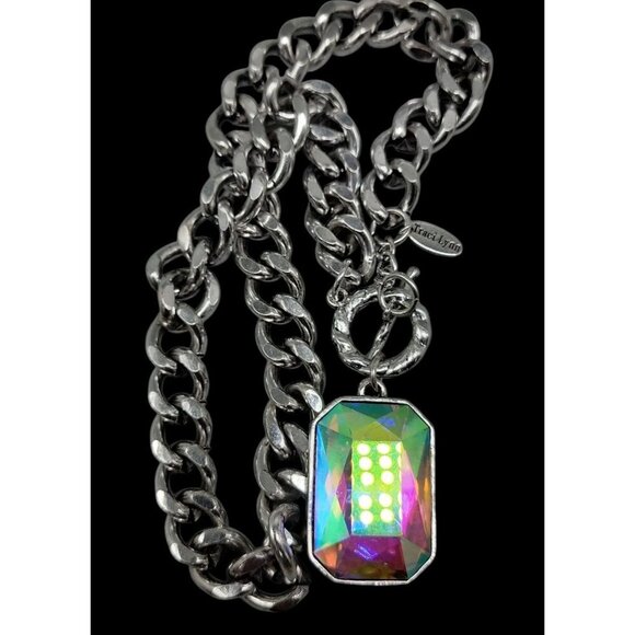 Traci Lynn Crystal Pendant Toggle Necklace Large Chunky Statement Necklace 20" - Picture 7 of 16